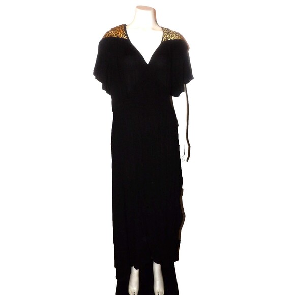 The Oblong Box Shop XL 1X Rare Wrap Dress Black and Cheetah Print Hooded Maxi - Picture 2 of 12
